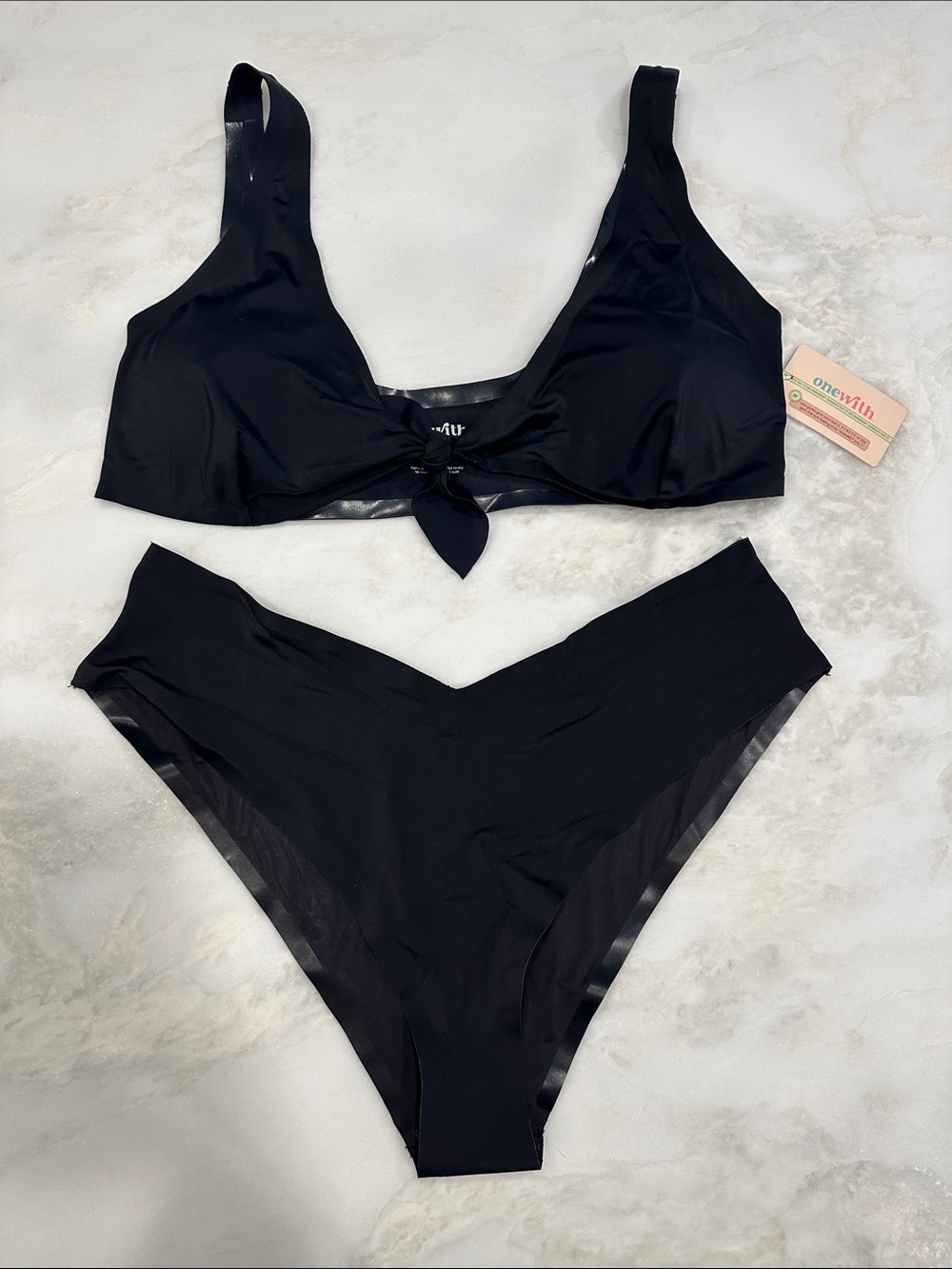 Onewith Black Tie-Front Bikini Set - Women Swim Bikinis